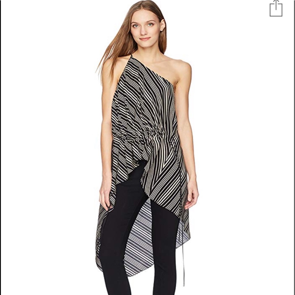 halston heritage striped one shoulder top